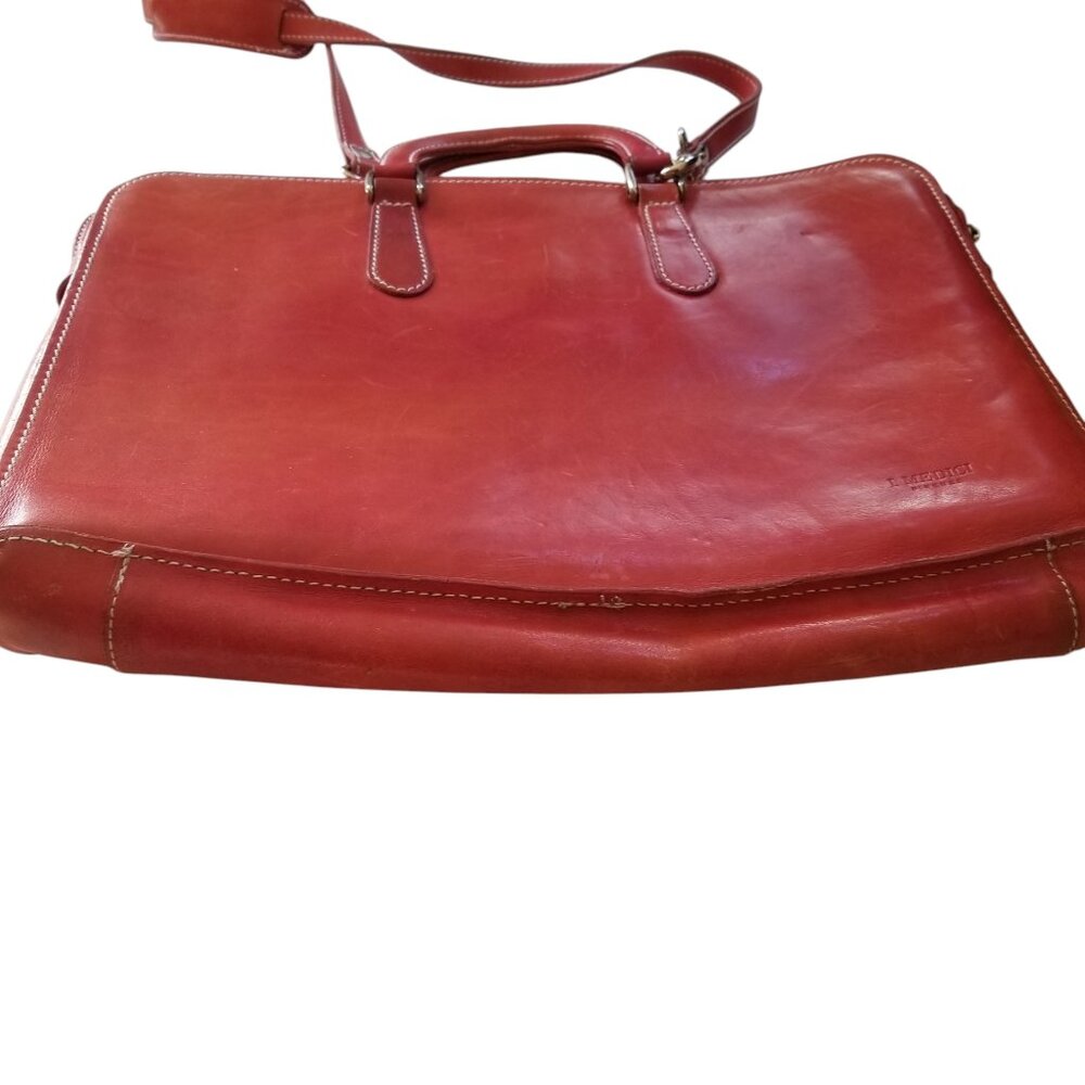 I Medici Leather Briefcase & Laptop Bag Rare Red Italian Leather Bag w/ Strap - Picture 5 of 12